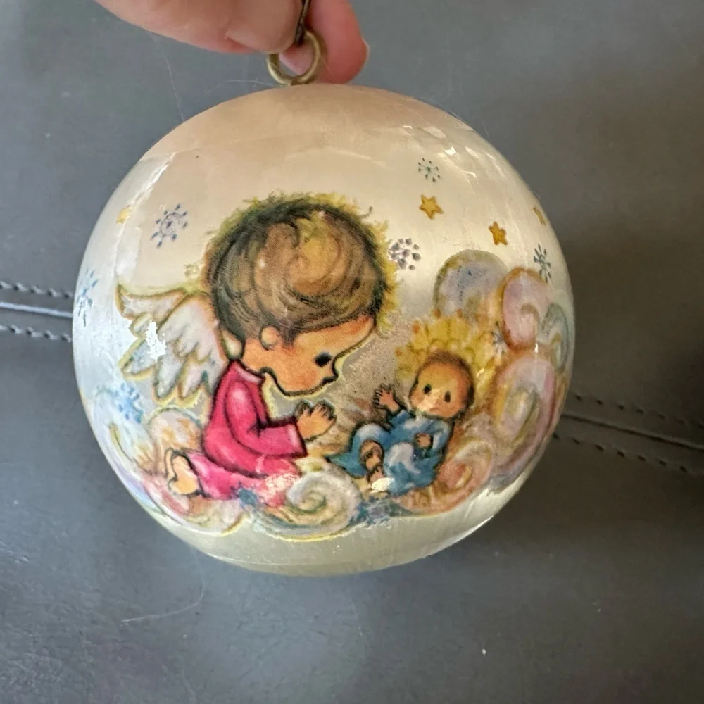2 Wilton Angels Satin Ball Christmas Ornaments 1977 Vintage